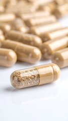 Close-up of light beige capsules