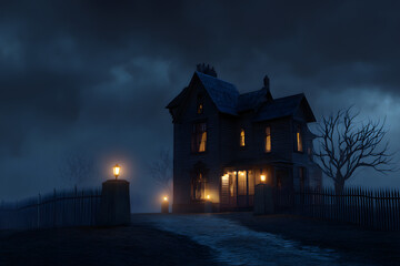 Creepy vampire house at night 3d rendering