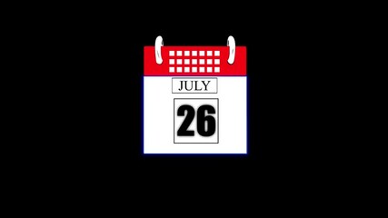 July Month 26 date calendar icon animation. Flat calendar icon monthly, important date, meeting date, Simple calendar with date concept. calendar with date concept background.
