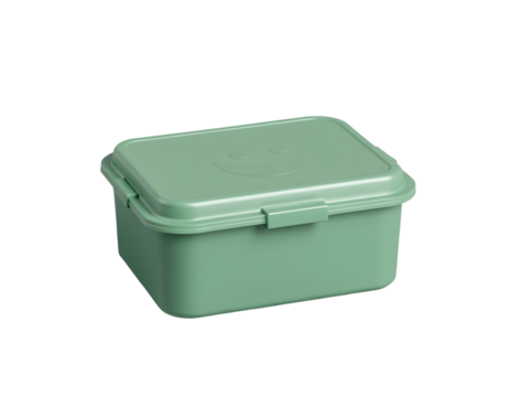 Green lunch box with smiley face on a transparent background