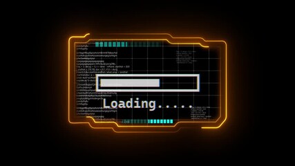 Futuristic HUD interface elements Futuristic with progress bar animation with a digital glitch effect. Sci-fi, high-tech user interface element showing data loading or processing animation . - Powered by Adobe