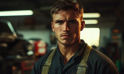 Confident male auto mechanic working in a car service, showcasing expertise in vehicle maintenance and repair in a professional garage environment, Generative AI