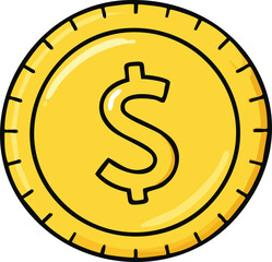 Cartoon illustration of a yellow dollar coin.