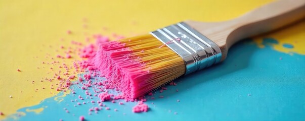 Obraz premium A paintbrush playfully used to clean a dusty surface, a whimsical take on housework The bristles playfully mimic a scrubbing motion, highlighting a creative approach to chores , clean, task