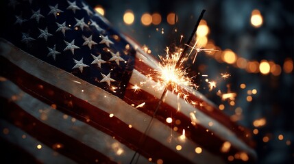 American Flag with Sparkler, Celebration of Independence