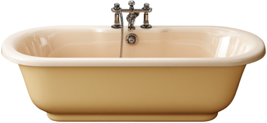Light beige oval bathtub with vintage-style faucet