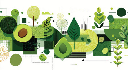 Abstract Avocado Composition with Green Tones and Geometric Shapes Fresh Food Design Illustration Concept Art