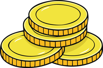 Cartoon illustration of a small stack of shiny, golden coins, depicting wealth.