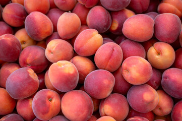 Apricots with red side, fresh and ripe apricots, top view