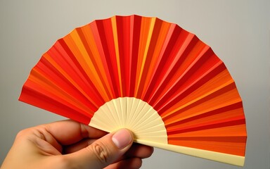 Vibrant Red and Orange Hand Fan A Colorful Accessory. High quality