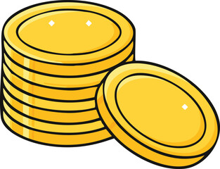 A cartoon depiction of a stack of gold coins, with one coin separate.