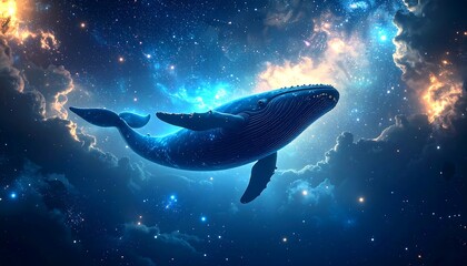 Naklejka premium A majestic whale floats amidst a starry cosmos
