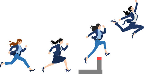 ハードルを飛び越えるビジネスウーマンのイラスト