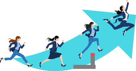 ハードルを飛び越えるビジネスウーマンのイラスト
