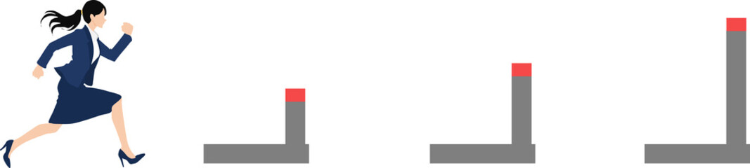 ハードルを飛び越えるビジネスウーマンのイラスト