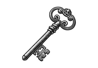 Old key vintage engraved hand drawn vector illustration