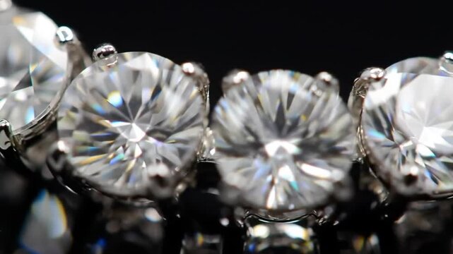 Sparkling diamond tennis bracelet glitters against dark background in elegant jewelry video - Powered by Adobe