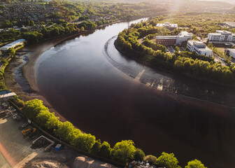 Blaydon UK: 05-05-2025. Aerial view of Blaydon Industrial Estate and Newburn Riverside Business...