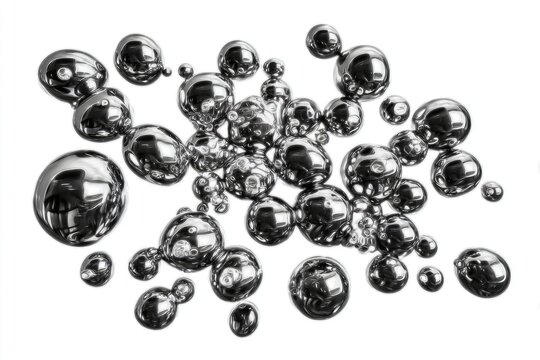 Metallic spheres scattered on white background