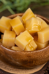 fresh cheese and honey close up, cheese and sweet natural bee honey