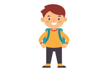 Smiling Cartoon Schoolboy With Backpack and Books Standing on White Background
