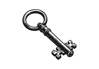 Old key vintage engraved hand drawn vector illustration