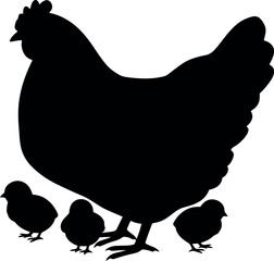 Mother hen and chicks silhouette