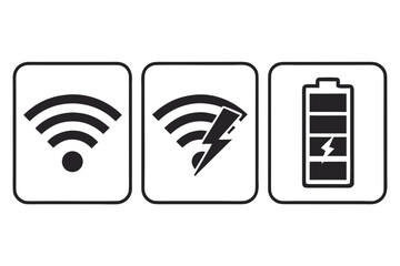 Vector art of wifi signal strength and battery power icons isolated on white background