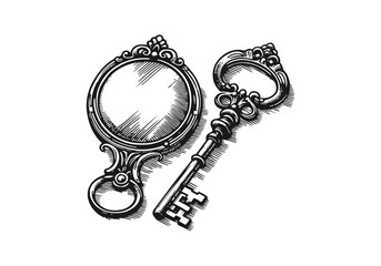 Old key vintage engraved hand drawn vector illustration