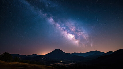 Night sky over mountains with Milky Way clearly visible