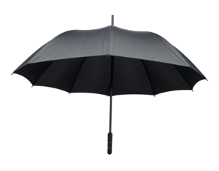 Black Umbrella Open and ready for rain protection on a transparent background
