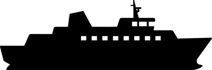 Black ferry silhouette on white background