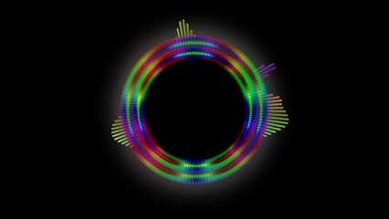 Colorful Circular Audio Spectrum with Glowing Effect on Black Background sound wave