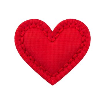 A red heart icon with a fabric texture and decorative cross-stitching, symbolizing handmade love and affection for Valentine's Day.