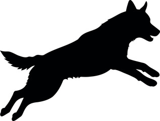 Silhouette dog jumping action black isolated