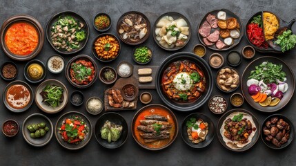 A Colorful Array of Dishes Spread on a Rustic Table Setting