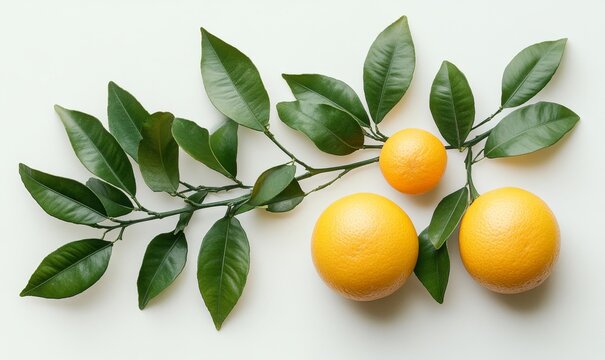Fresh orange fruits with branches and leaves isolated on a white background, ideal for fresh produce, healthy eating, and natural food promotions, Generative AI