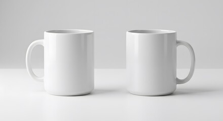 Fototapeta premium Two Blank White Mugs, Minimalist Studio Shot