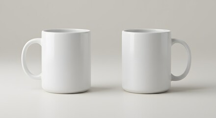 Obraz premium Two Blank White Mugs, Minimalist Studio Shot, Product Photography