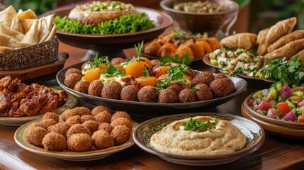 Abundant Middle Eastern Feast with Various Traditional Dishes