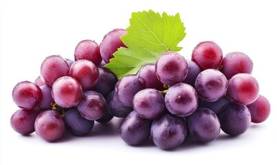 Fototapeta premium Red grapes bunch isolated on a white background, showcasing the rich, fresh texture of the fruit, perfect for food photography or health-related themes, Generative AI
