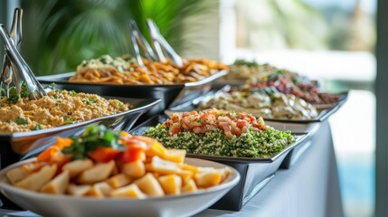 Fototapeta premium Assorted Delicious Dishes on Catering Table for Elegant Event