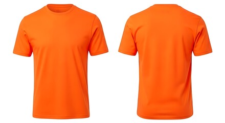 Bright orange tshirt front and back view isolated on white background