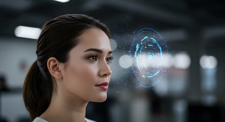 Naklejka premium Woman Using Digital Interface with Technology Data Visualization