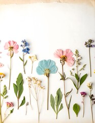 Obraz premium Pressed Botanical Specimens on Handmade Paper Background – Vintage Floral Arrangement for Graphic Design, Scrap booking, Print Projects