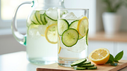 Fototapeta premium Infused water made from fresh cucumber and lemon slices
