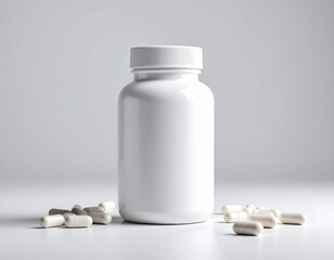 White Supplement Bottle with Assorted Pills and Capsules
