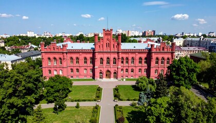 Fototapeta premium Aerial view of the Chernivtsi National University, Ukraine during summer season