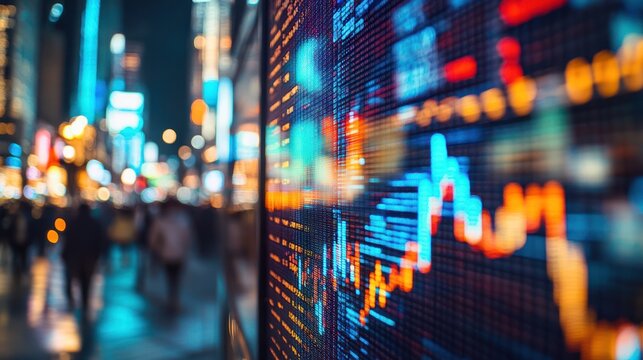 City night, stock market data, blurred background, finance news - Powered by Adobe