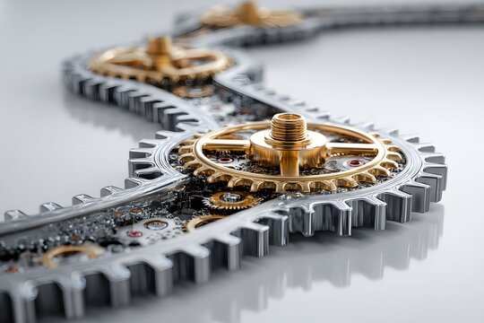 Gears connect smoothly, evoking unity and hopeful progress.